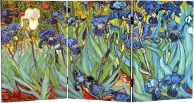 Red Lantern 2 ft. Short Double Sided Works of Van Gogh Canvas Folding Screen - Irises/Starry Night Over Rhone 3 Panel Freestanding Partition Separator for Modern and Contemporary Home, Office, Dorm