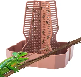 Reptile Feeder Bowls with Climbing Ladder for Chameleon,Bearded Dragon,Guardians Hunting Bugs Keep Training Terrarium Bowls for Lizards,Frogs,Geckos Other Small Pets,Brown (Small)