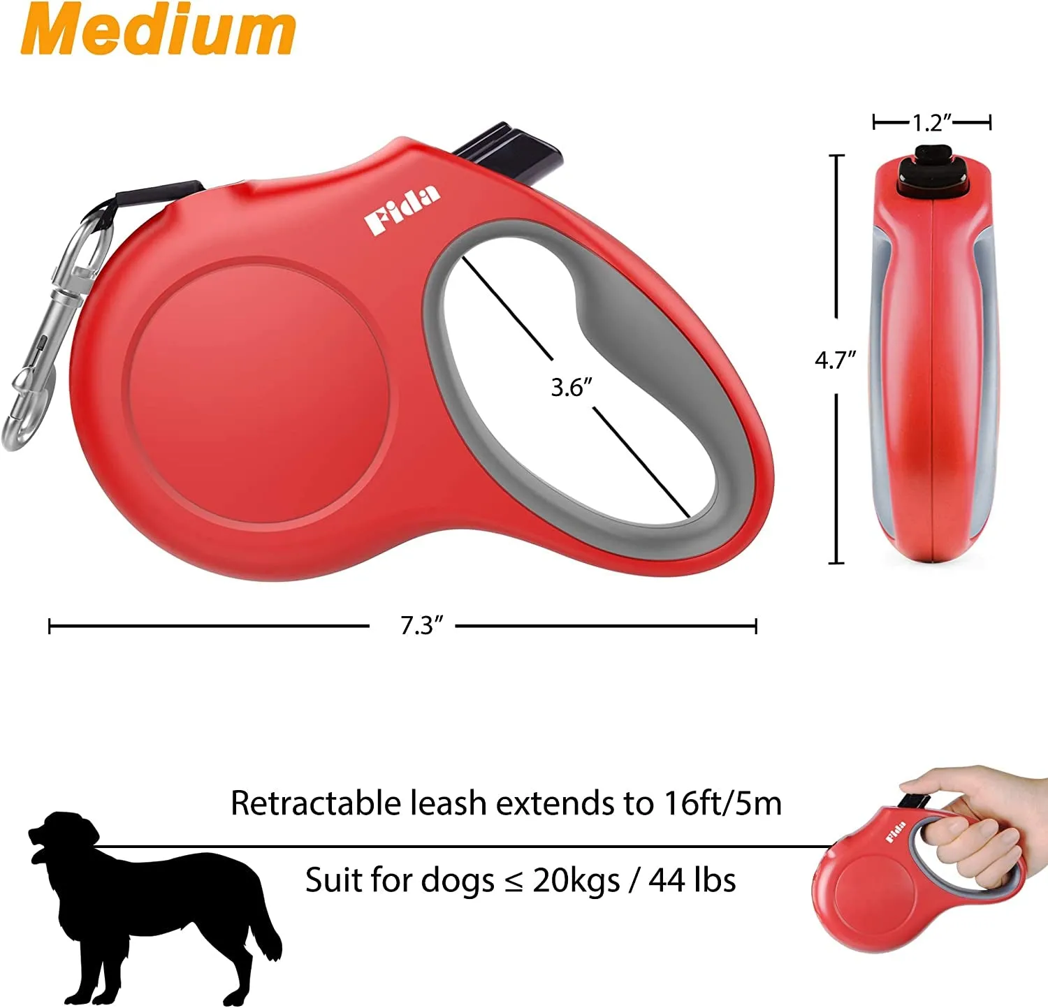 Retractable Dog Leash with Dispenser and Poop Bags, 16 Ft Pet Walking Leash for Medium Dog or Cat up to 44 Lbs
