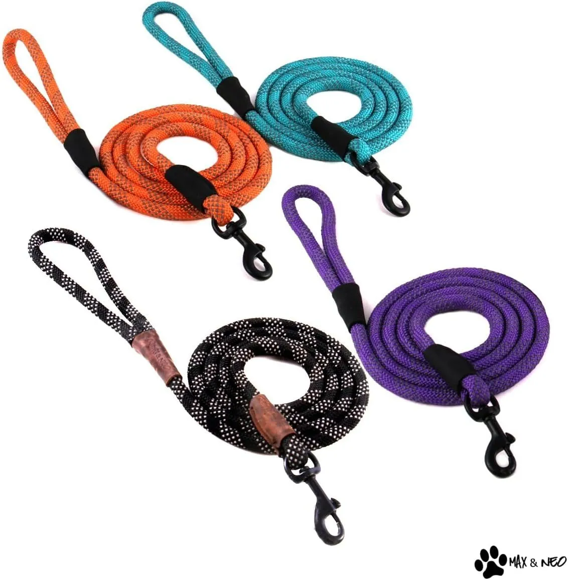 Rope Leash Reflective 6 Foot - We Donate a Leash to a Dog Rescue for Every Leash Sold (Black, 6 FT X 1/2")