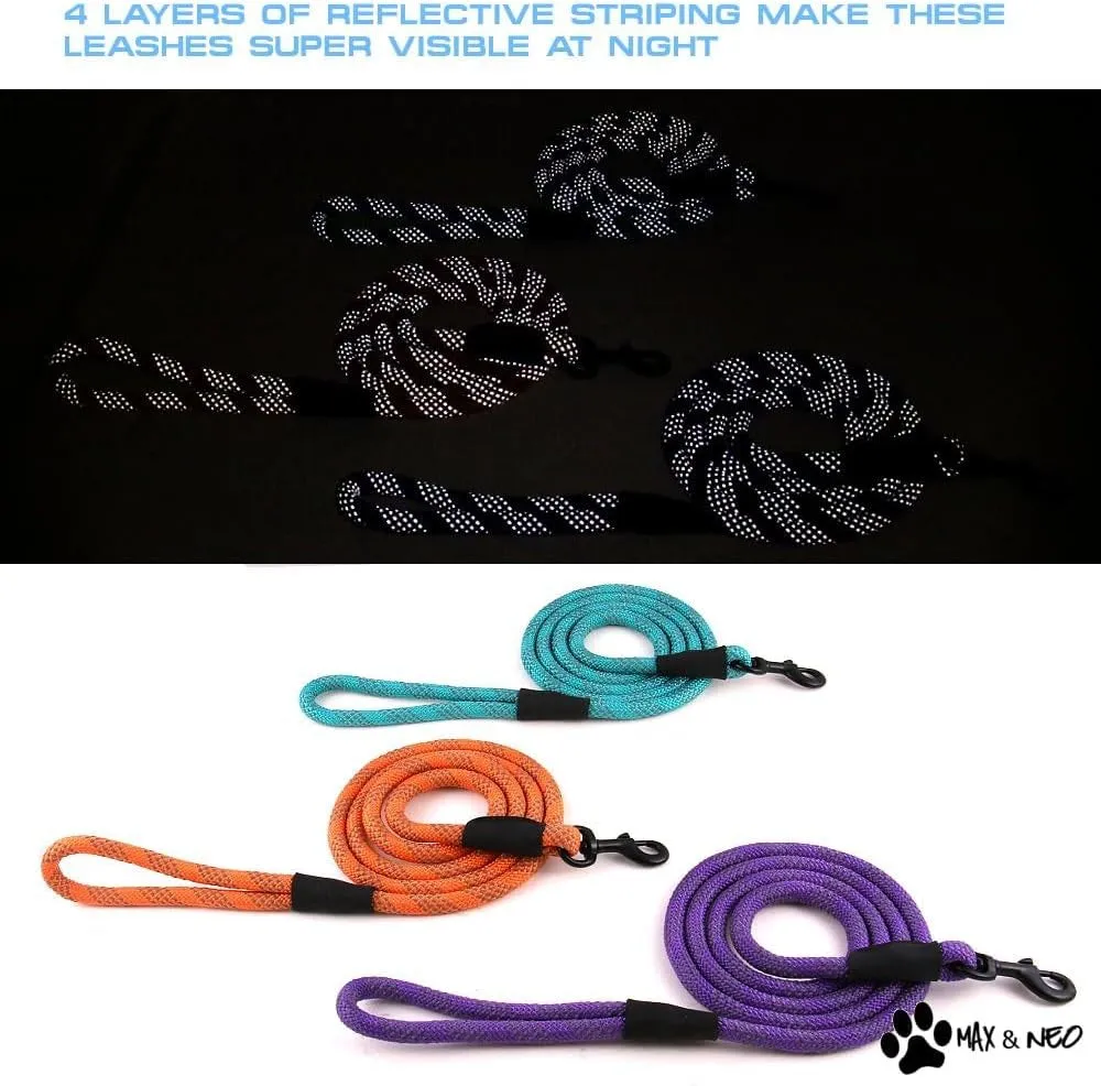 Rope Leash Reflective 6 Foot - We Donate a Leash to a Dog Rescue for Every Leash Sold (Black, 6 FT X 1/2")