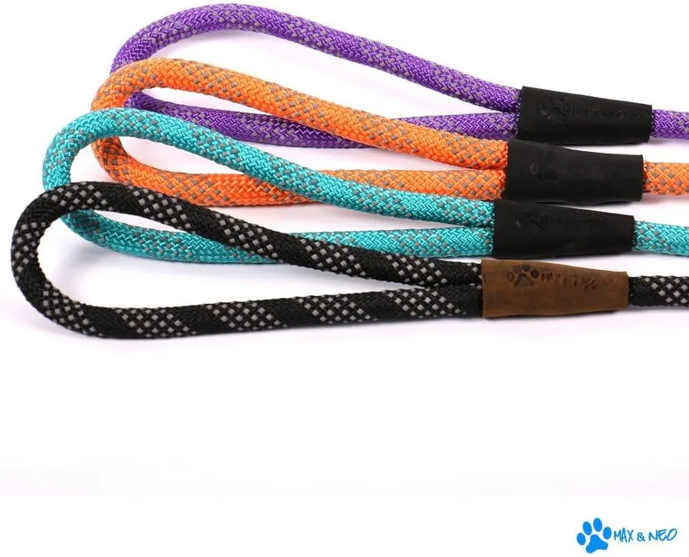 Rope Leash Reflective 6 Foot - We Donate a Leash to a Dog Rescue for Every Leash Sold (Black, 6 FT X 1/2")