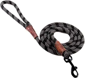 Rope Leash Reflective 6 Foot - We Donate a Leash to a Dog Rescue for Every Leash Sold (Black, 6 FT X 1/2")
