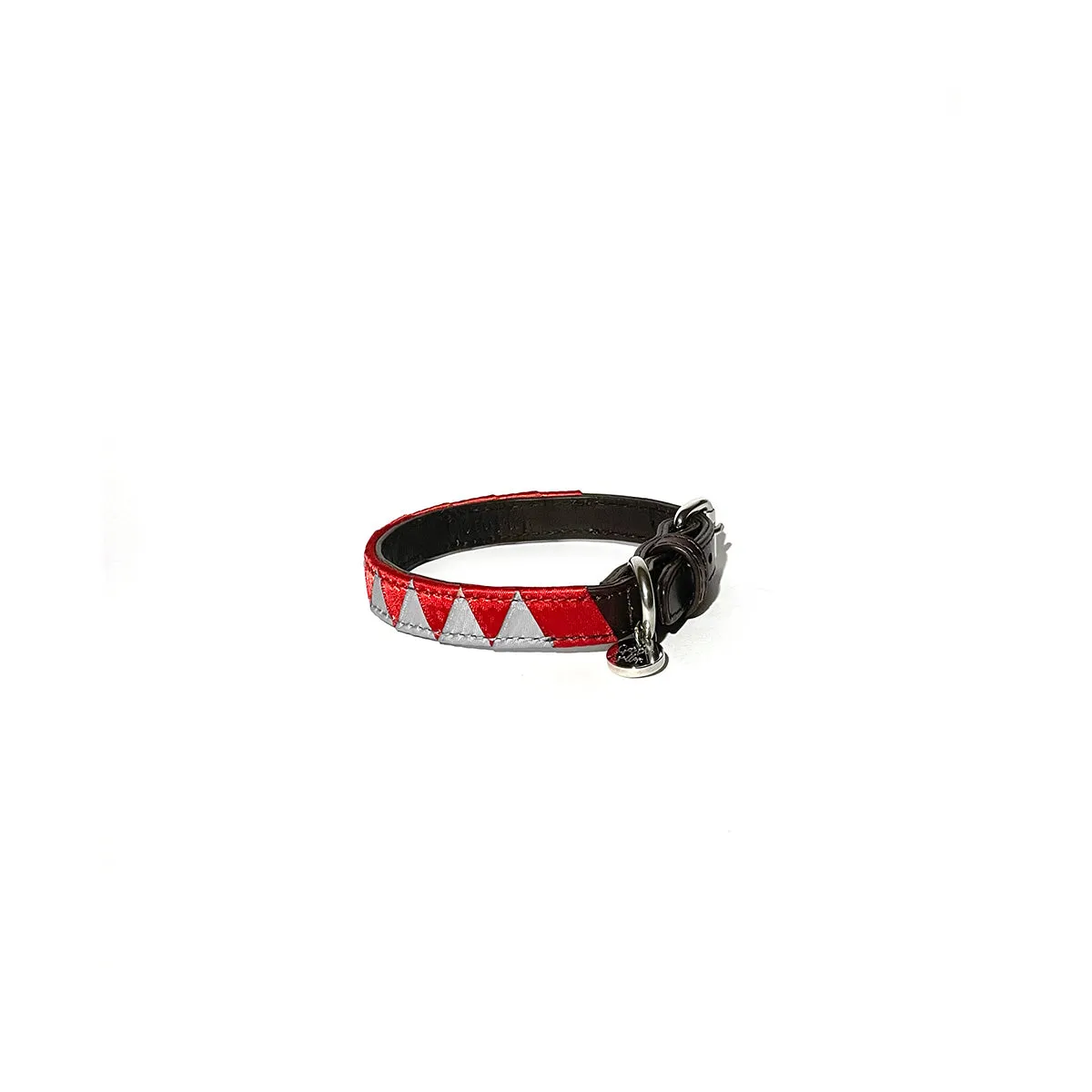 Sharktooth Dog Collar Leather - Light Grey & Red