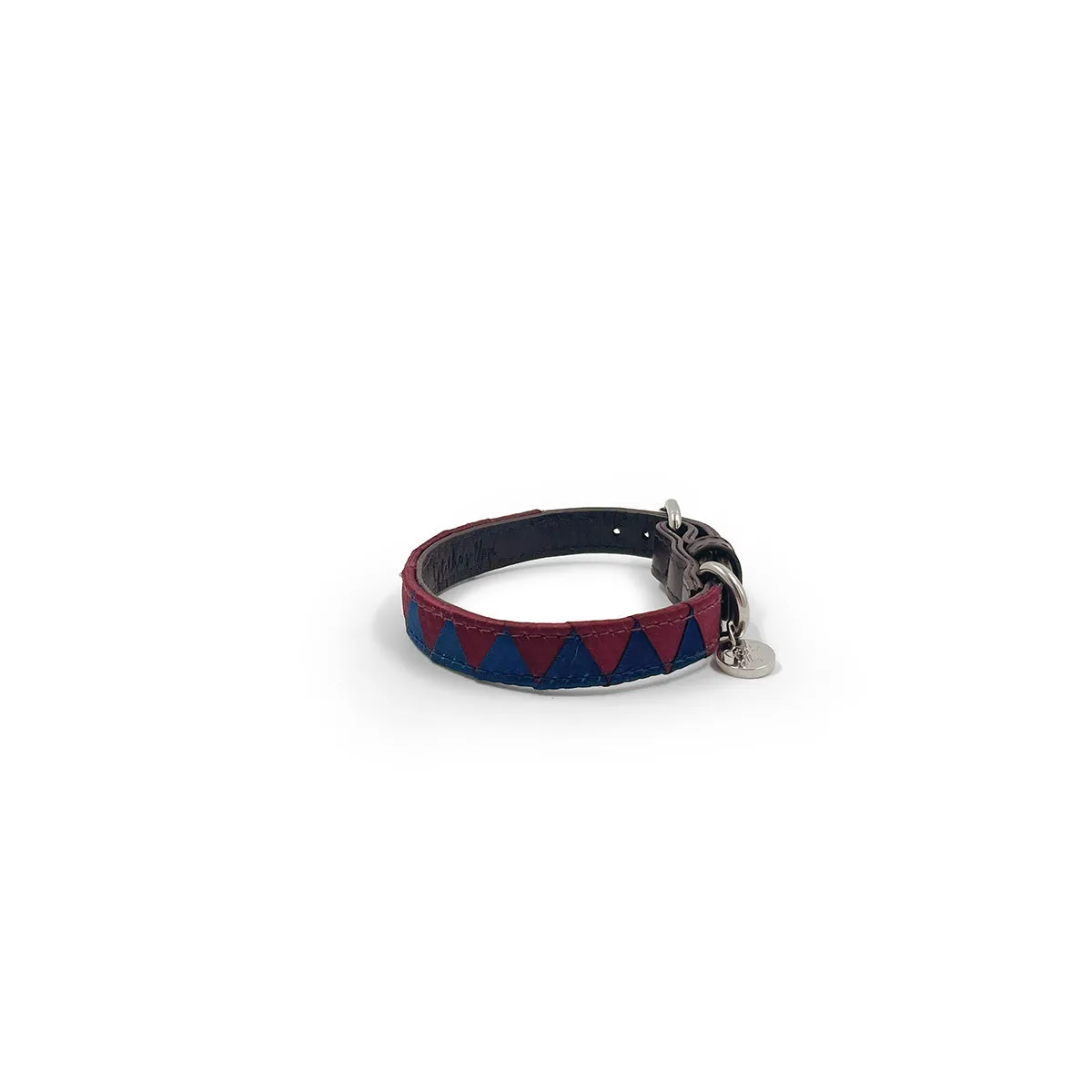 Sharktooth Dog Collar Leather - Navy & Burgundy