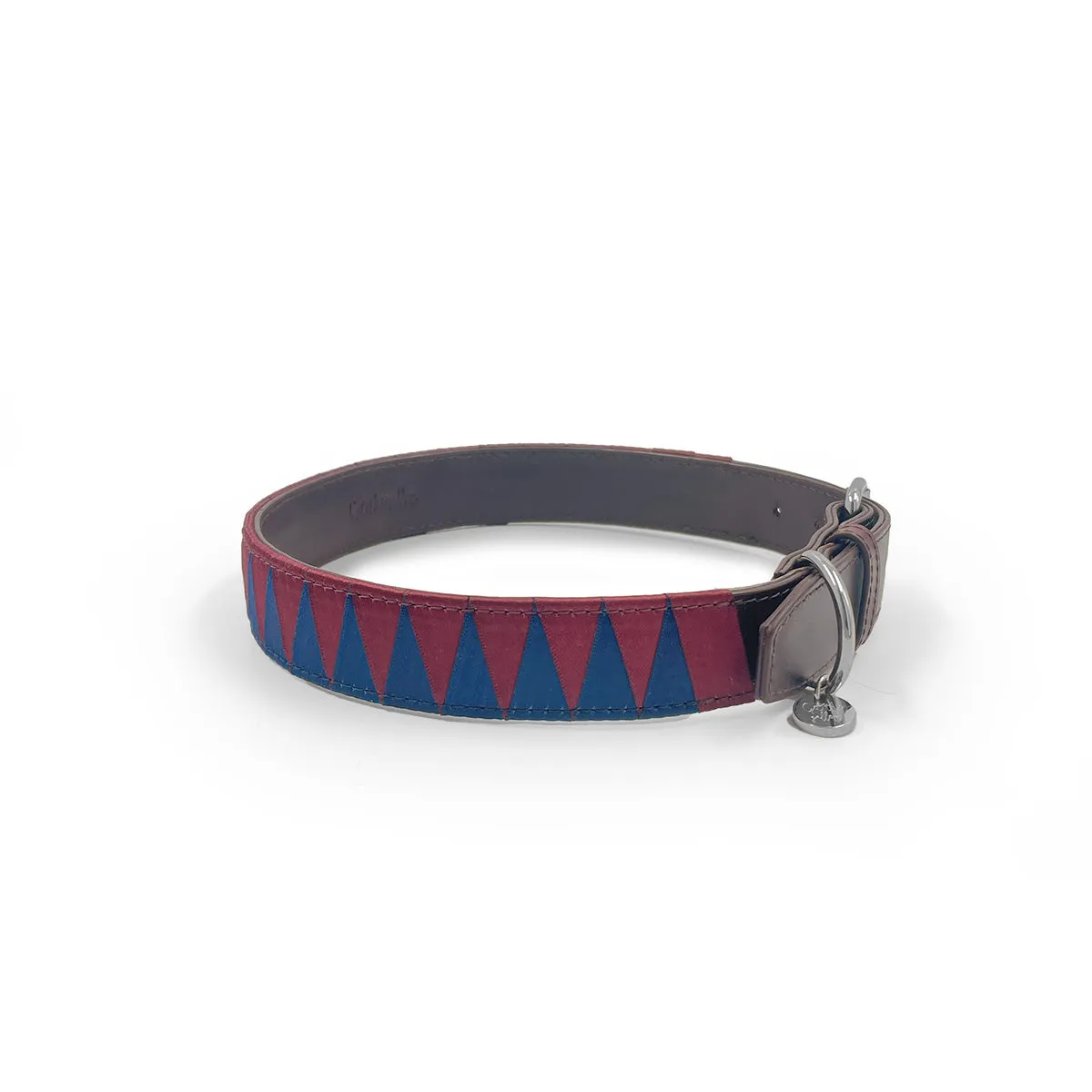 Sharktooth Dog Collar Leather - Navy & Burgundy