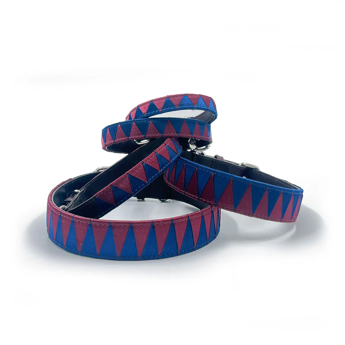 Sharktooth Dog Collar Leather - Navy & Burgundy