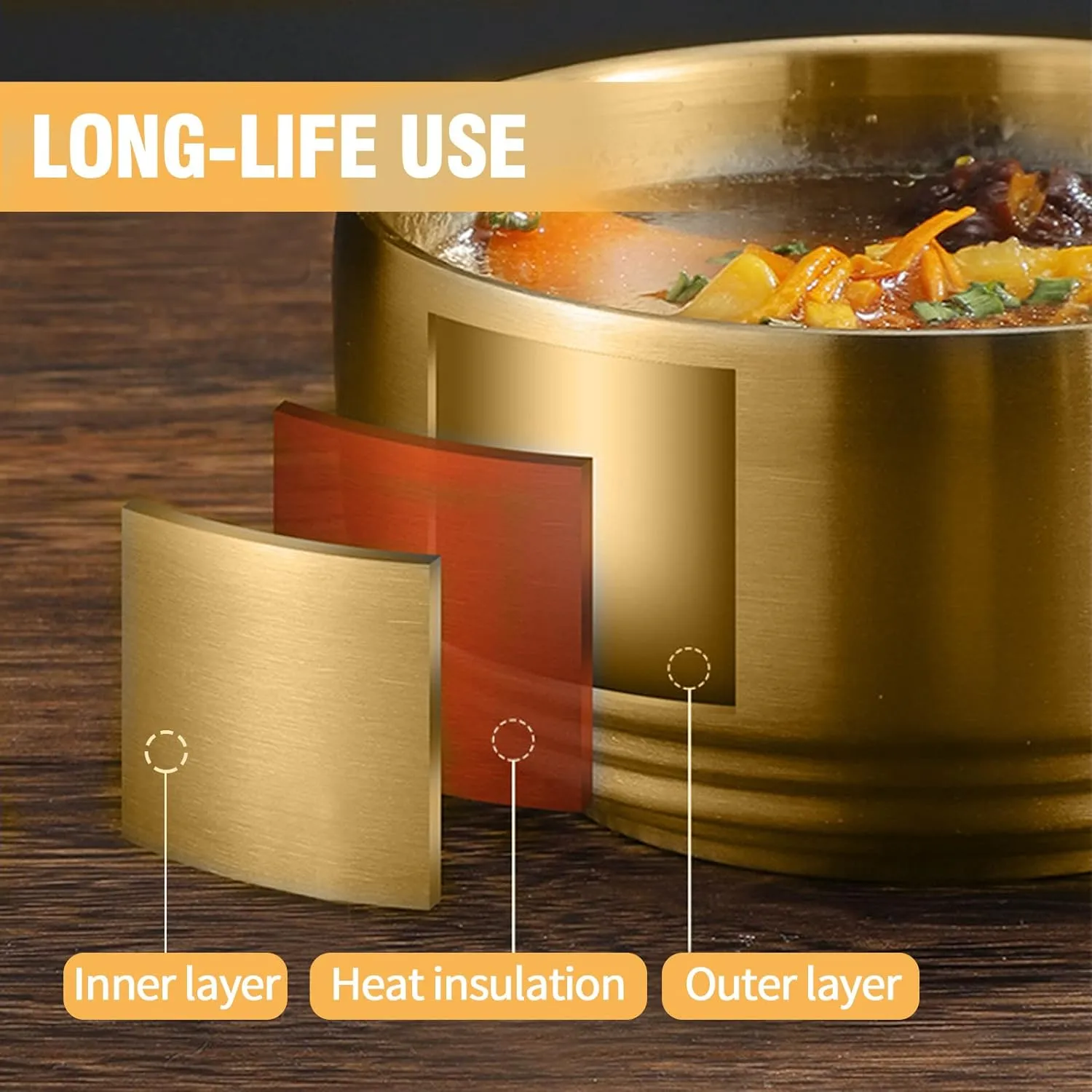 Stainless Steel Rice Bowl with Lid, Set of 2, for Korean Kitchen Restaurant, Double-walled Metal Bowls, Multi-Purpose Insulated Soup Bowls Snacks Bowls (10.5cm Gold)