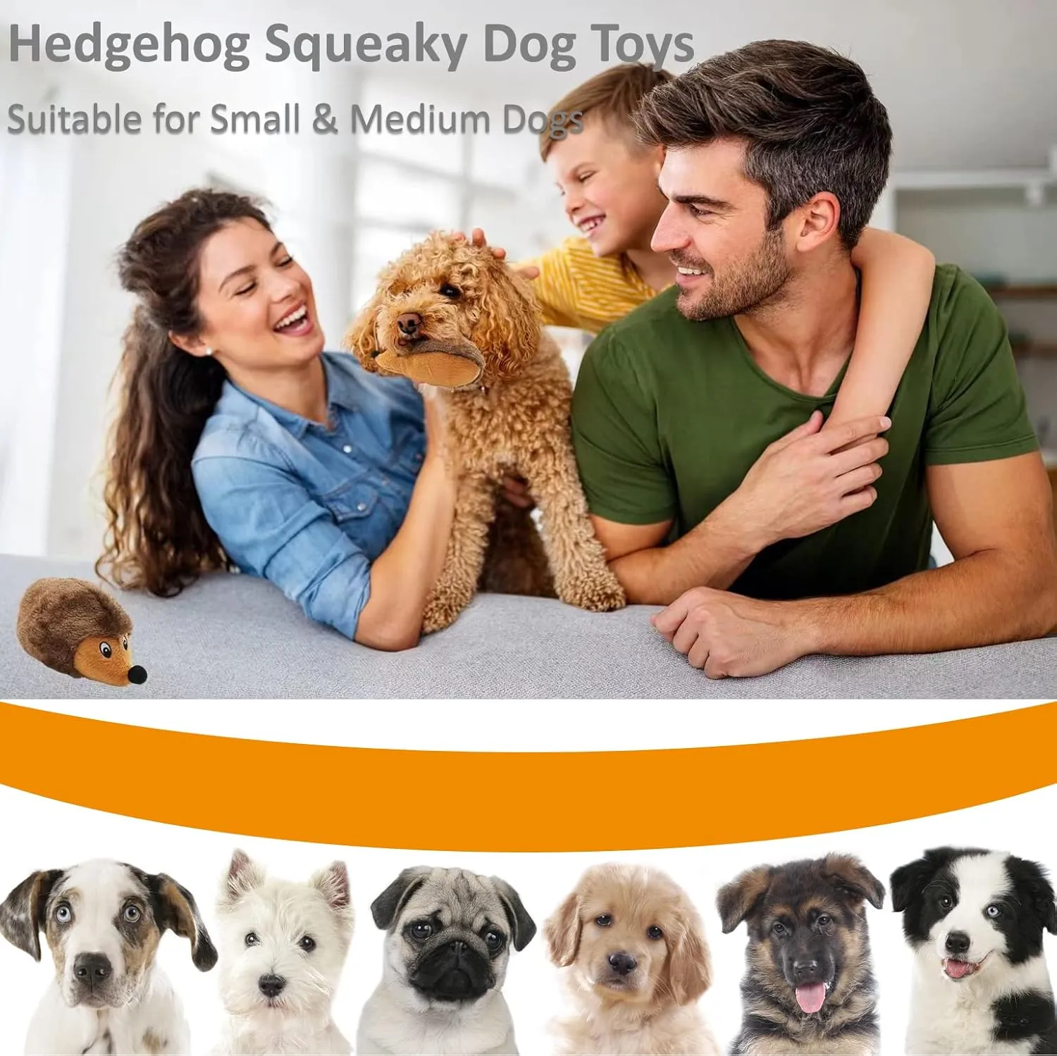 SUNKYPUP Hedgehogz Squeaky Dog Toy, Stuffed Plush Dog Toys for Small Medium Dogs (8 Inch (2 Pack))