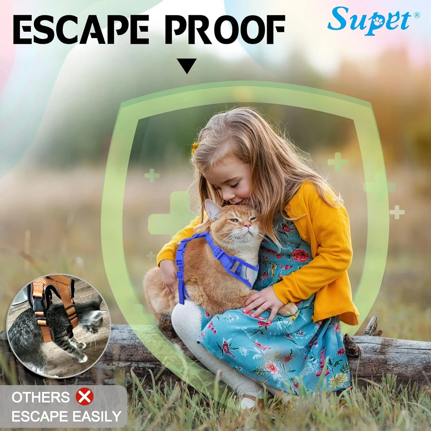 Supet Cat Harness and Leash Set Stylish Escape Proof Cat Vest Harness Adjustable Breathable Pet Leash with Reflective Trim