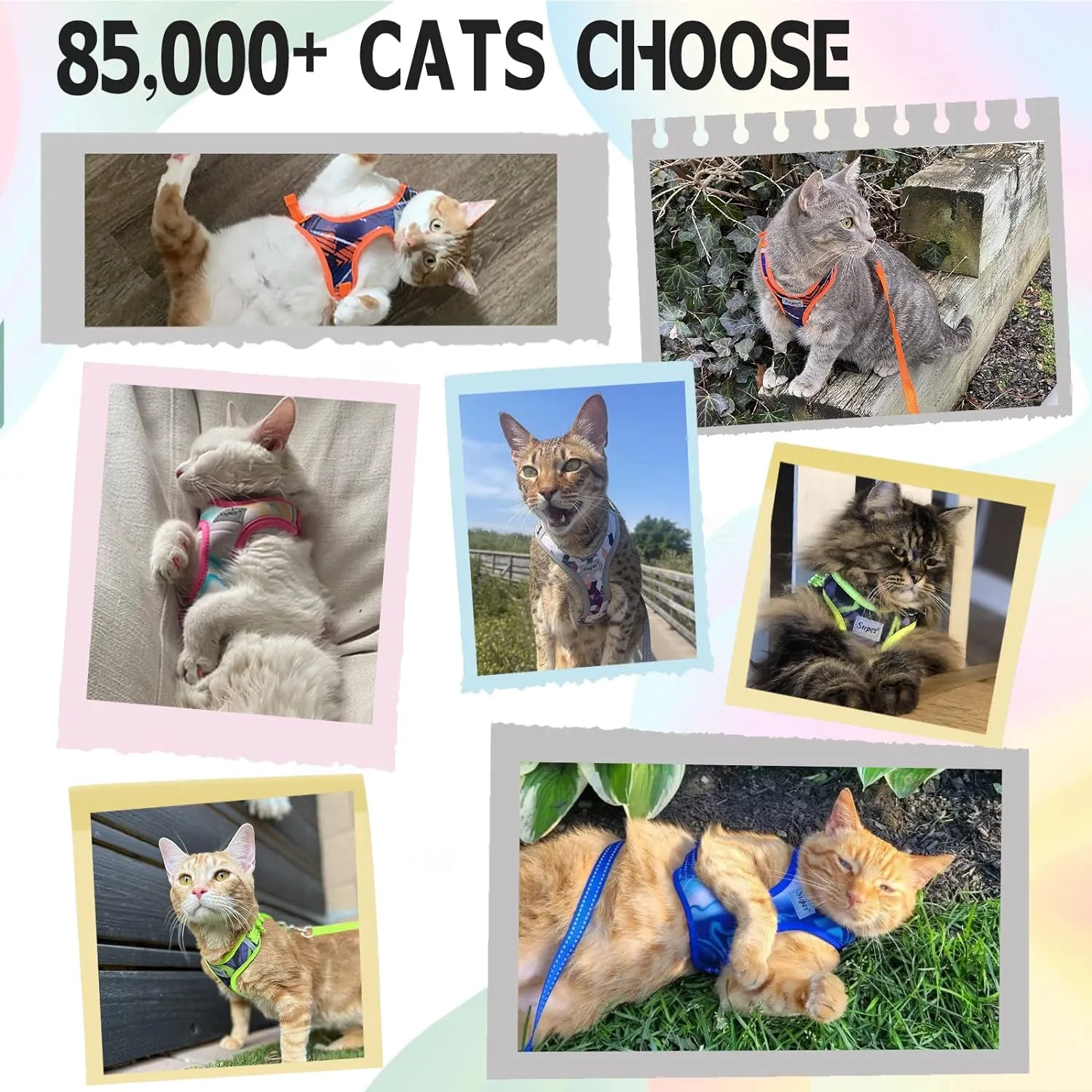 Supet Cat Harness and Leash Set Stylish Escape Proof Cat Vest Harness Adjustable Breathable Pet Leash with Reflective Trim