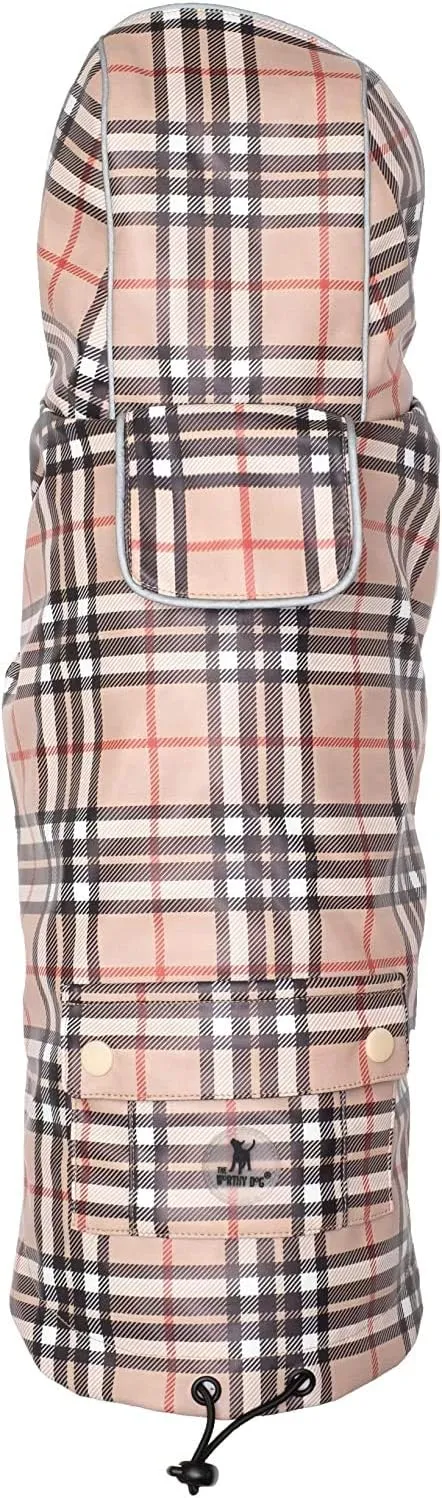 The Worthy Dog Tan Plaid London Raincoat Stylish Pattern Comfortable Outdoor Protective and Reflective Jacket - X-Large