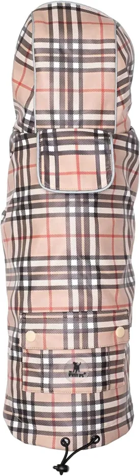 The Worthy Dog Tan Plaid London Raincoat Stylish Pattern Comfortable Outdoor Protective and Reflective Jacket - X-Large