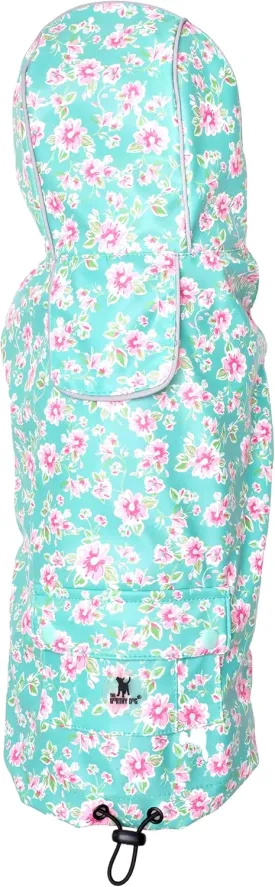 The Worthy Dog Watercolor Floral London Raincoat Stylish Turquoise Pattern Comfortable Outdoor Protective and Reflective Jacket-Small