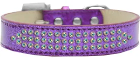 Three Row AB Crystal Ice Cream Dog Collar Purple Size 16