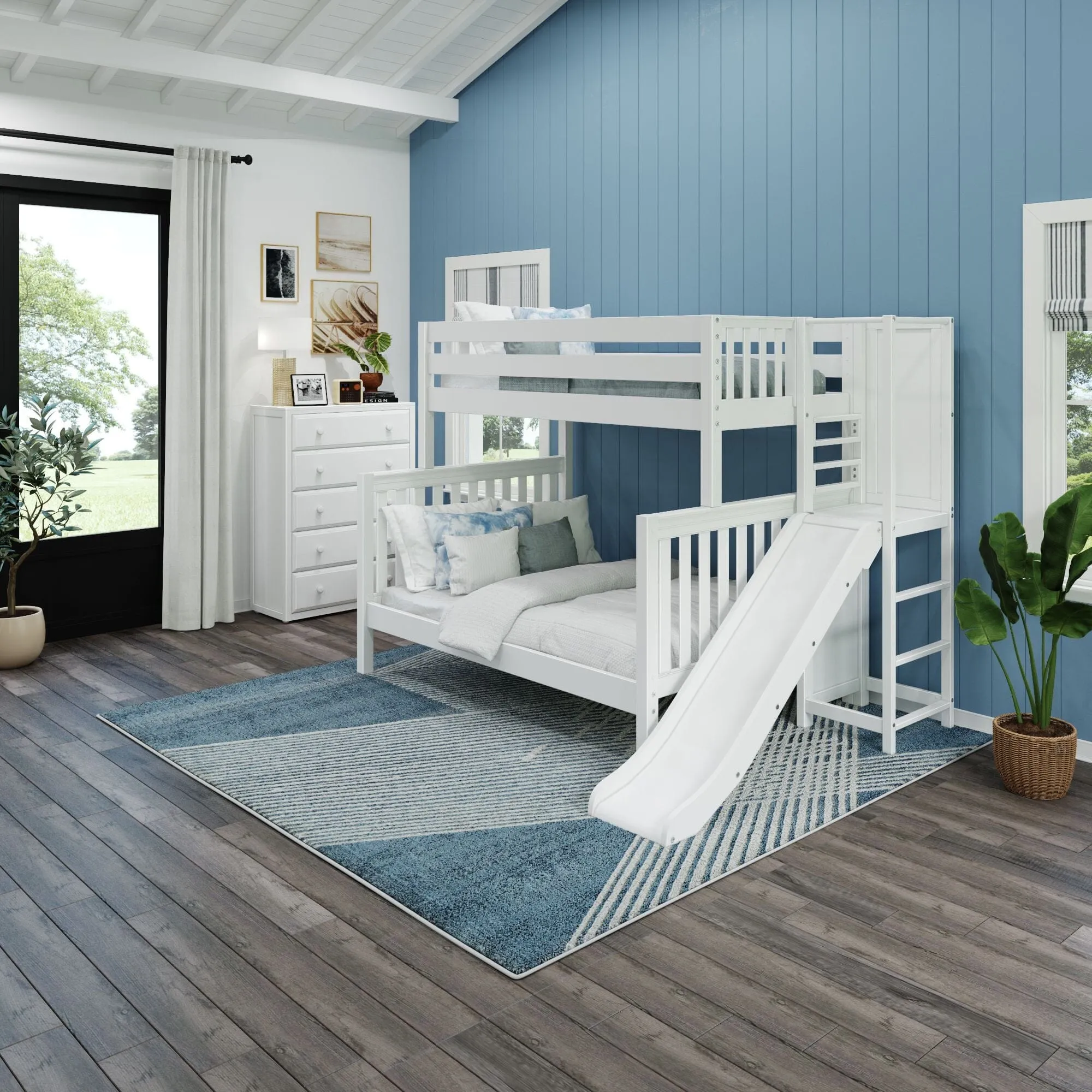 Twin over Full High Bunk Bed with Slide Platform