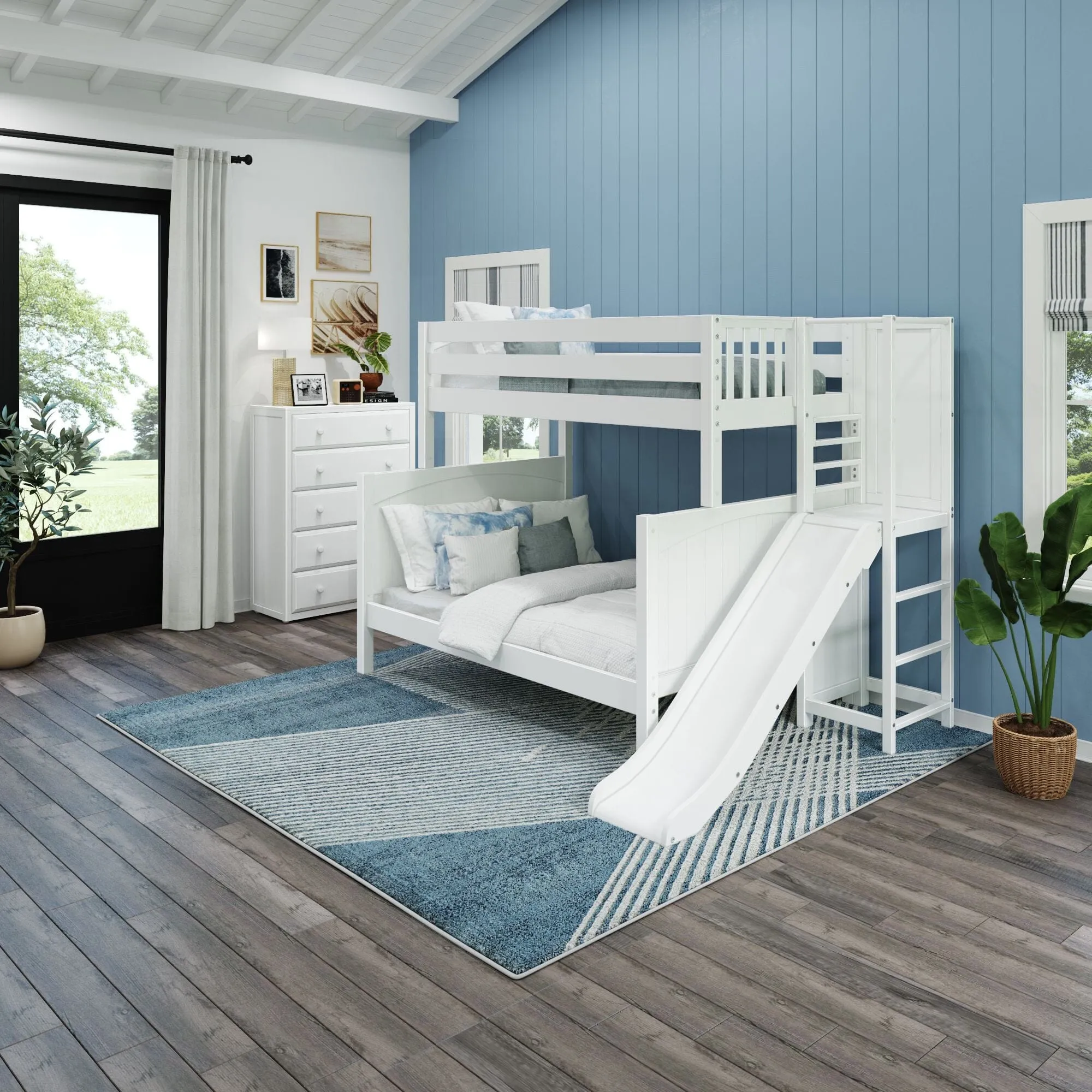 Twin over Full High Bunk Bed with Slide Platform
