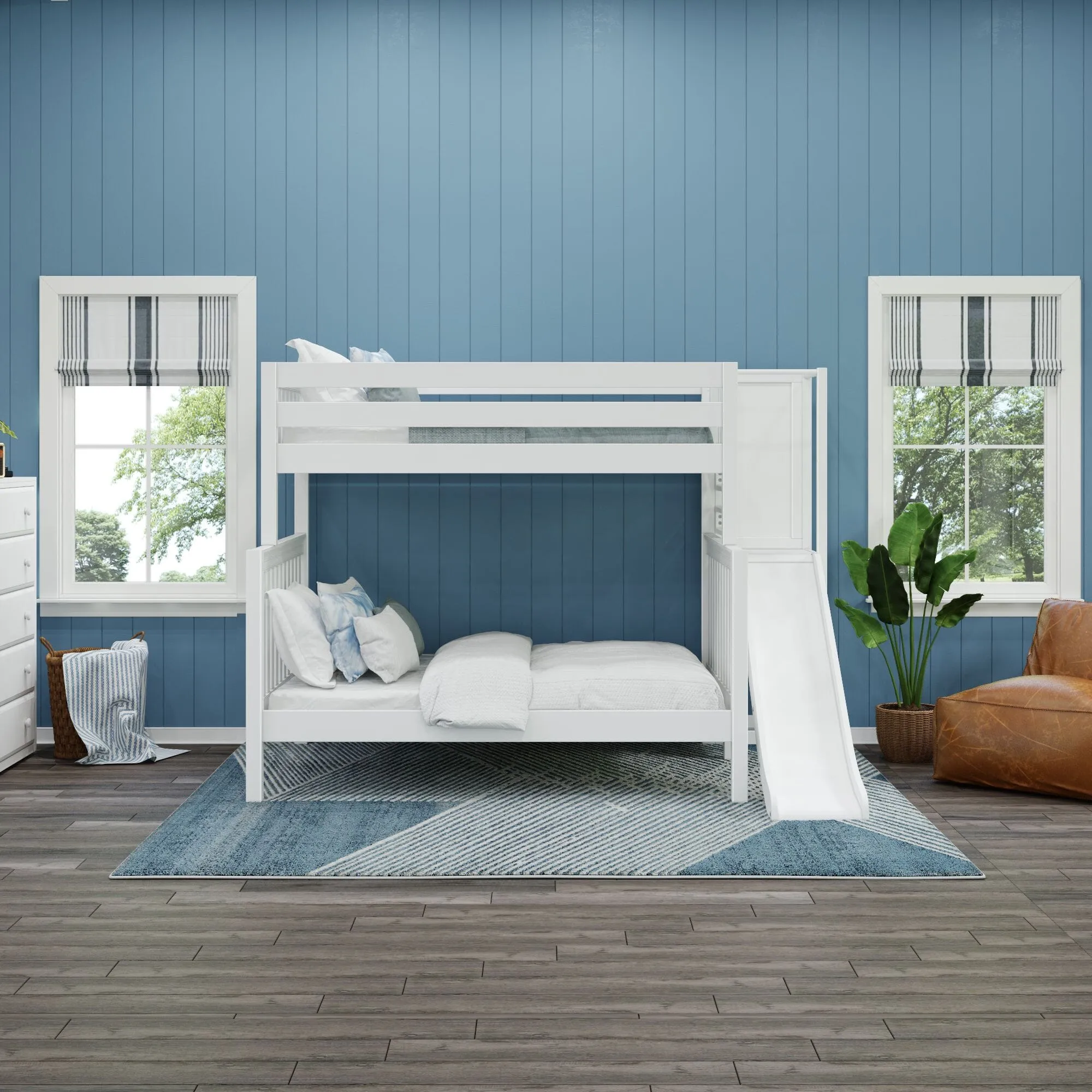 Twin over Full High Bunk Bed with Slide Platform
