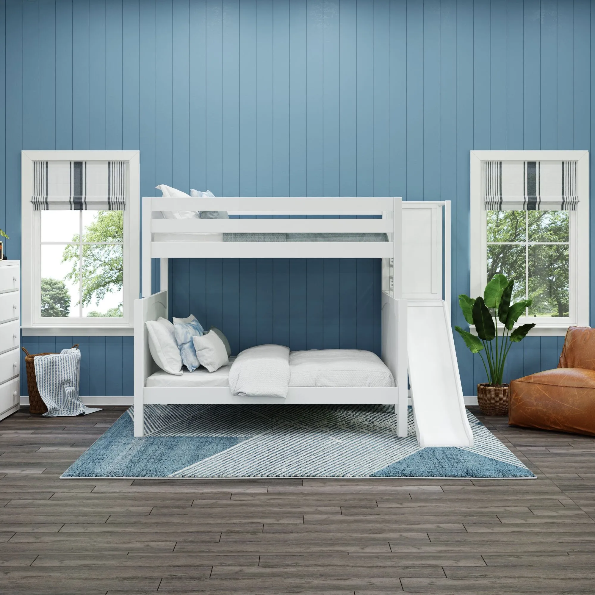 Twin over Full High Bunk Bed with Slide Platform