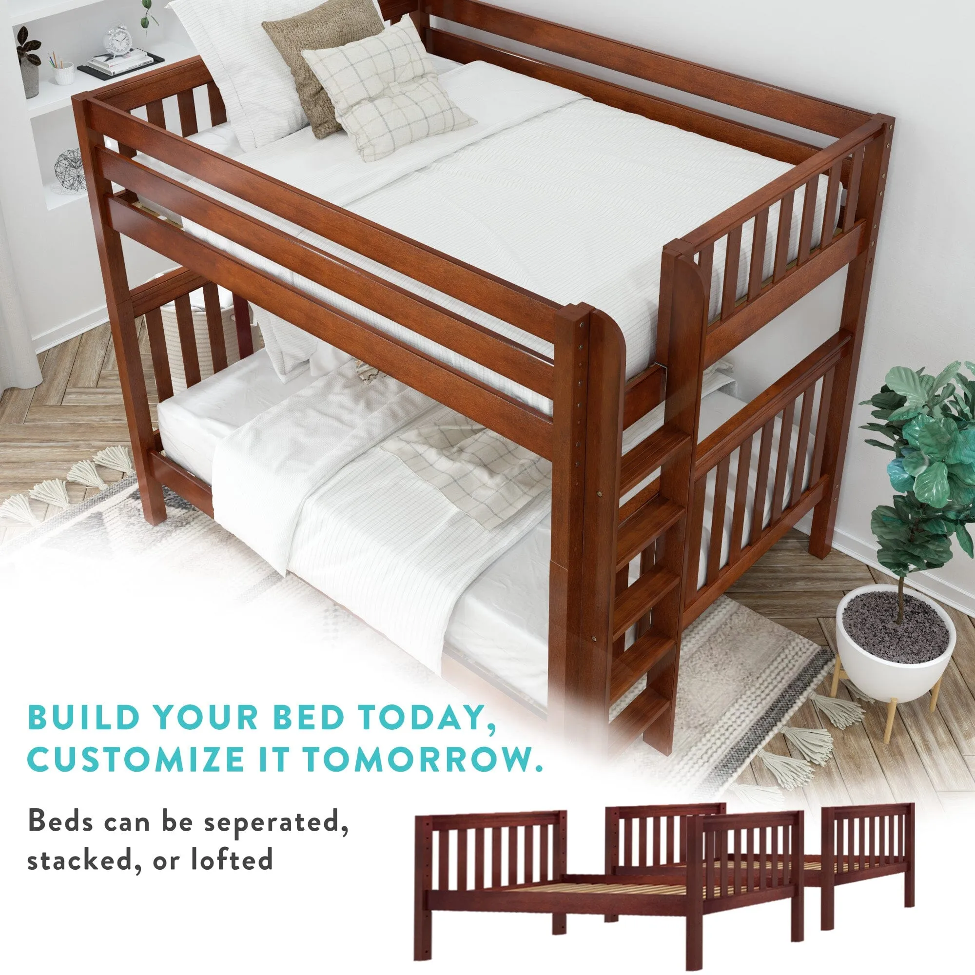 Twin over Full High Bunk Bed with Slide Platform