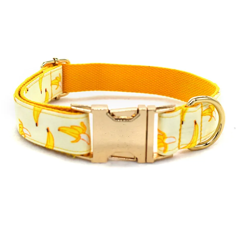 Yellow Banana Dog Traction Rope Pet Collar Pet Supplies Can Be Engraved With Gold Metal Buckle 1.5m Rope