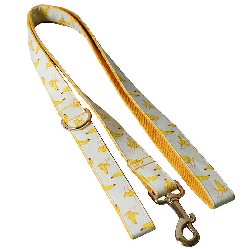 Yellow Banana Dog Traction Rope Pet Collar Pet Supplies Can Be Engraved With Gold Metal Buckle 1.5m Rope