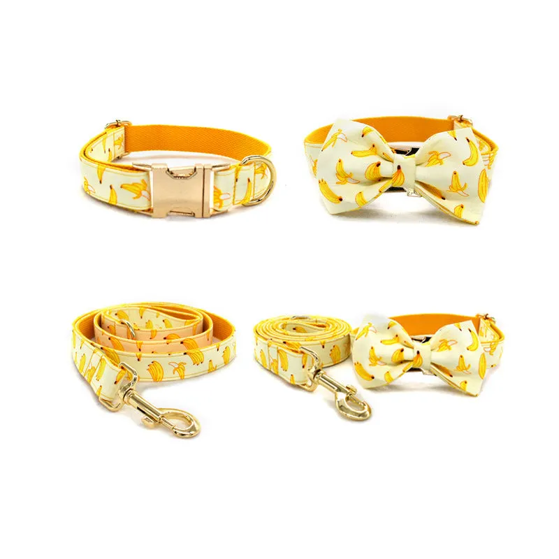 Yellow Banana Dog Traction Rope Pet Collar Pet Supplies Can Be Engraved With Gold Metal Buckle 1.5m Rope