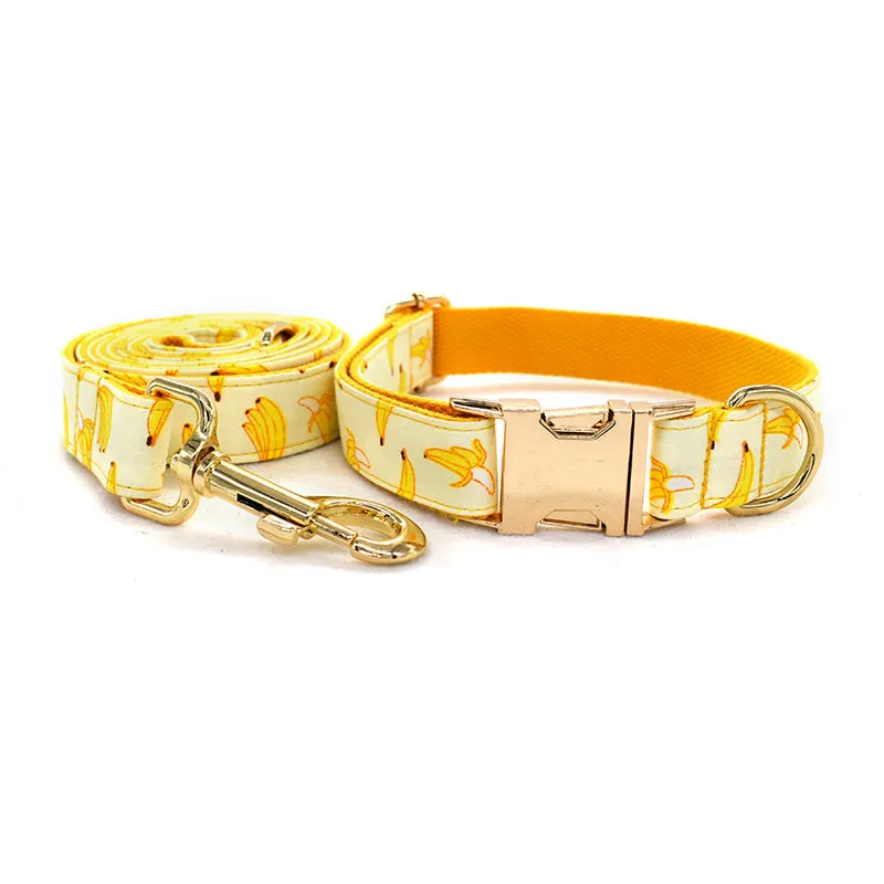 Yellow Banana Dog Traction Rope Pet Collar Pet Supplies Can Be Engraved With Gold Metal Buckle 1.5m Rope