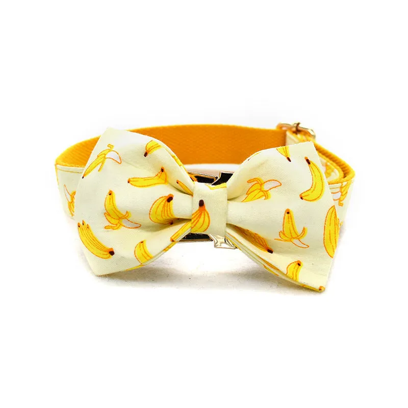 Yellow Banana Dog Traction Rope Pet Collar Pet Supplies Can Be Engraved With Gold Metal Buckle 1.5m Rope