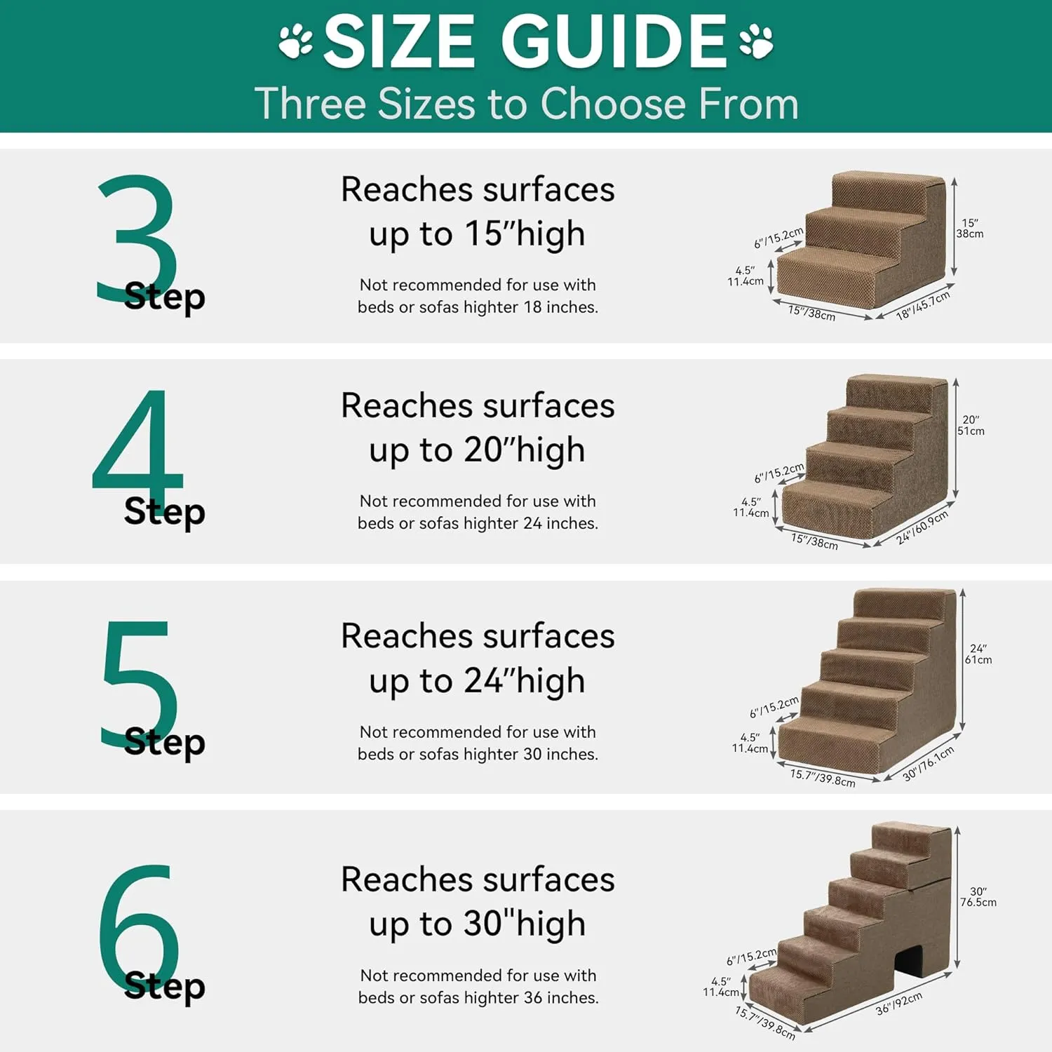 YITAHOME Dog Stairs for High Bed and Couch, Premium Foam Dog Steps for Small Dogs, Older Pets, Non-Slip Pet Stairs with High-Strength Boards, Removable Washable Cover, 3 Tiers Brown