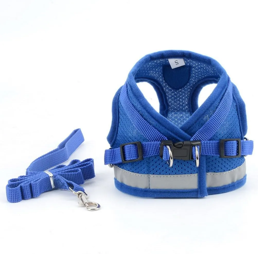 Zunea No Pull Dog Harness for Tiny Small Dog Cat, Kitten Lead Escape Proof for Daily Walking Reflective Breathable Soft Mesh Padded Step-in Vest Harnesses Leash Set Blue XS